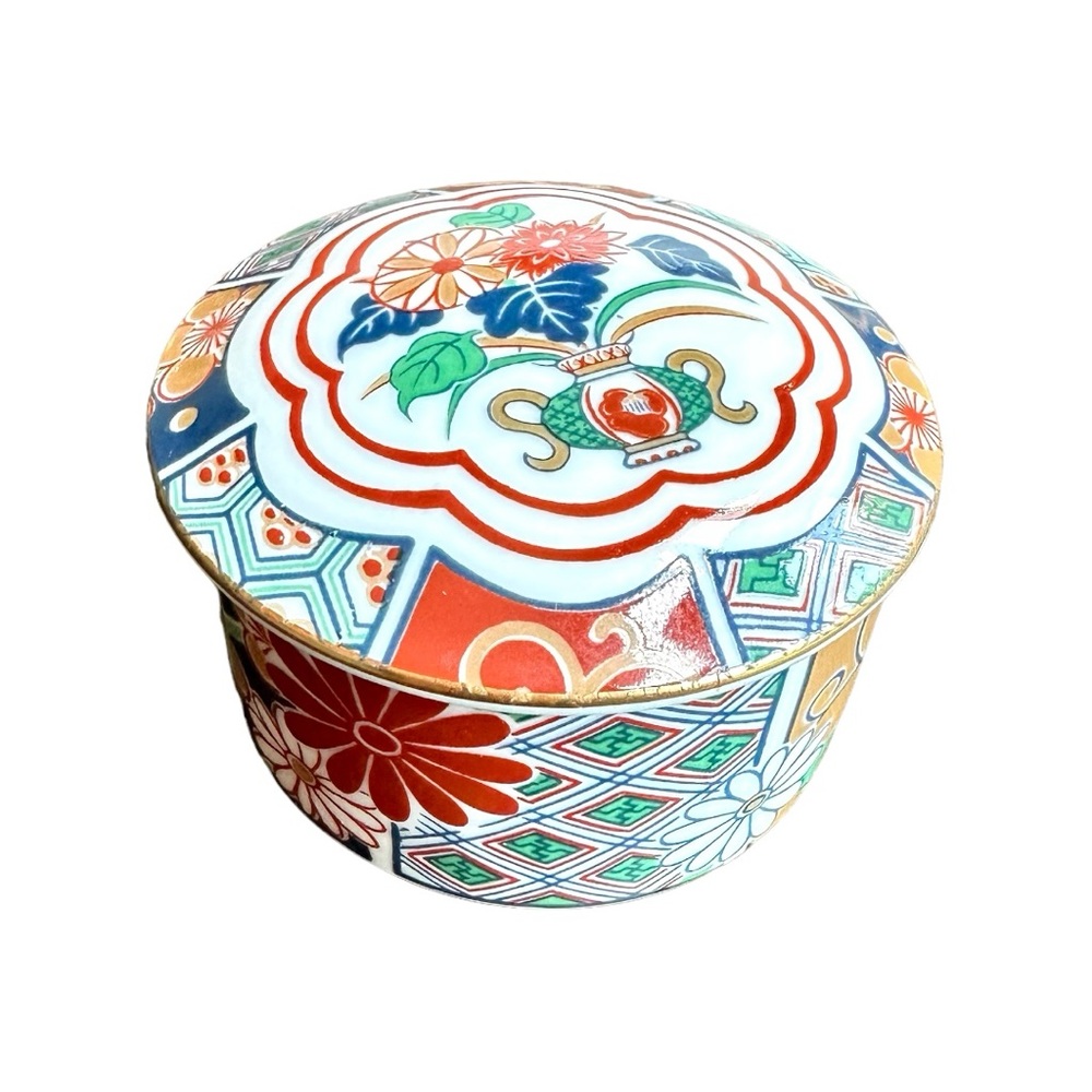 Imari Fan by Arita Jewelry Porcelain Trinket Box
